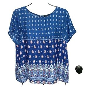 Women’s Floral Pattern Short Sleeve Blouse